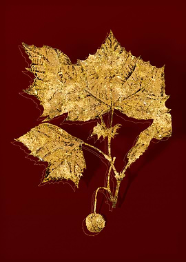 Gold Botanical on Red