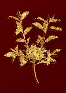 Gold Botanical on Red