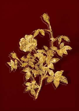 Gold Botanical on Red