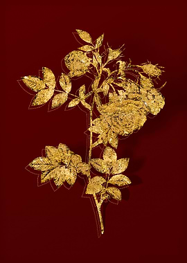 Gold Botanical on Red
