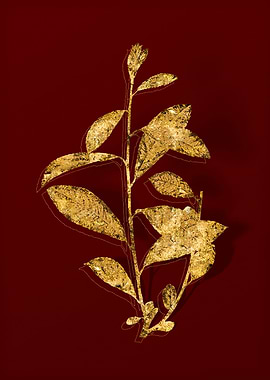 Gold Flora on Red