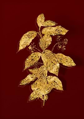 Gold Botanical on Red