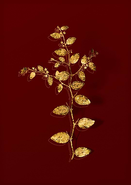 Gold Botanical on Red