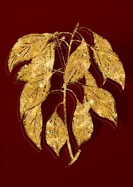 Gold Botanical on Red