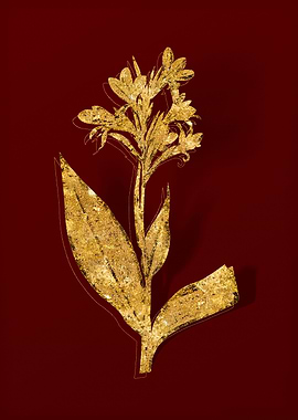 Gold Botanical on Red