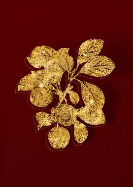 Gold Botanical on Red