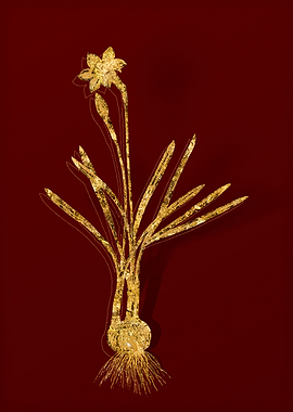 Gold Flora on Red
