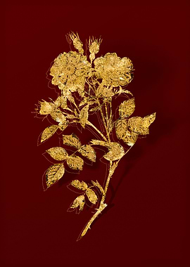 Gold Botanical on Red