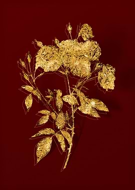 Gold Flora on Red