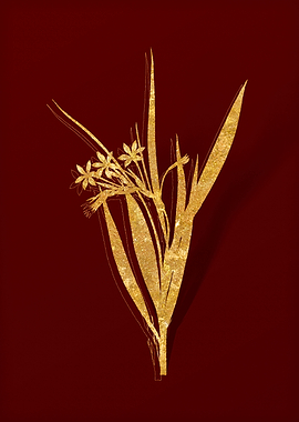 Gold Botanical on Red