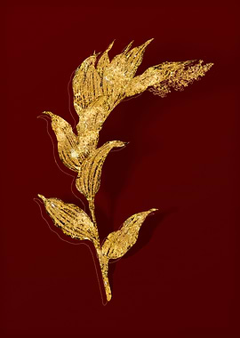 Gold Flora on Red