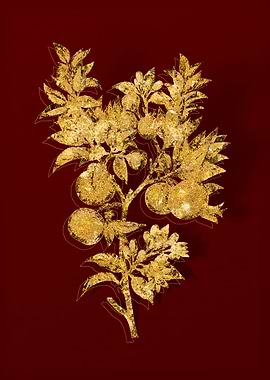 Gold Botanical on Red