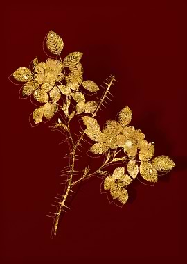 Gold Flora on Red