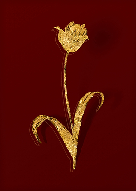 Gold Floral on Red