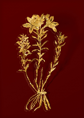 Gold Botanical on Red