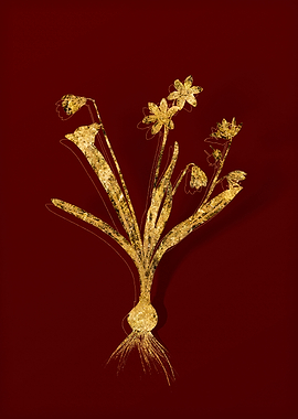 Gold Botanical on Red