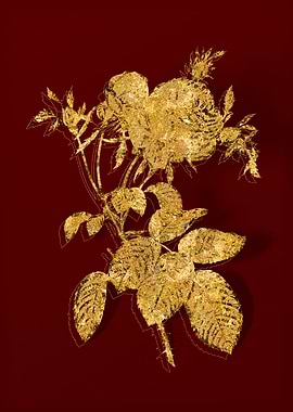 Gold Flora on Red