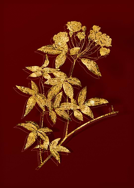 Gold Botanical on Red