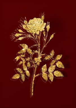 Gold Botanical on Red