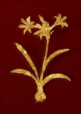 Gold Flora on Red