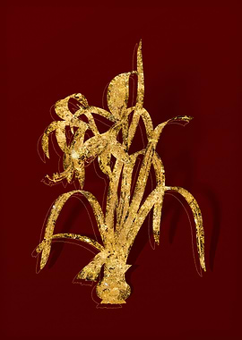 Gold Flora on Red
