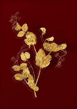 Gold Botanical on Red