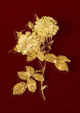 Gold Botanical on Red