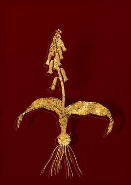 Gold Botanical on Red