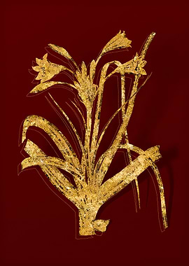 Gold Botanical on Red