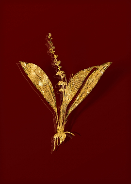 Gold Flora on Red