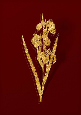 Gold Botanical on Red