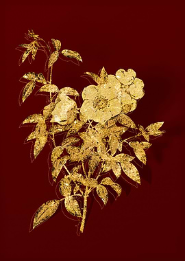 Gold Botanical on Red