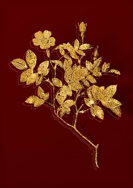 Gold Botanical on Red