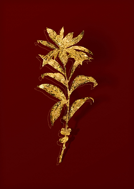 Gold Flora on Red