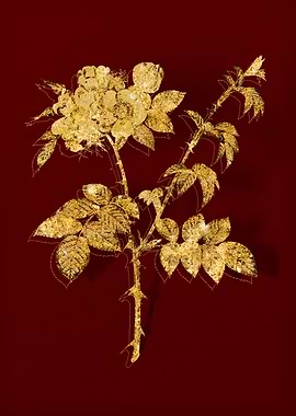 Gold Botanical on Red