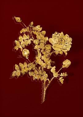 Gold Botanical on Red