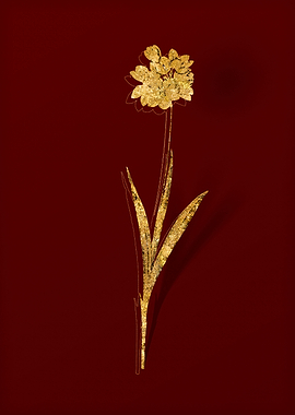 Gold Botanical on Red