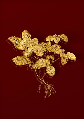 Gold Botanical on Red
