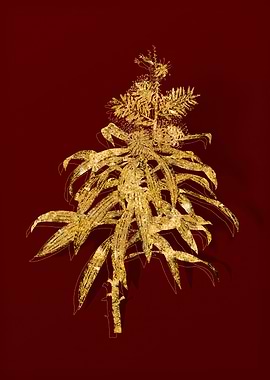 Gold Botanical on Red