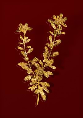 Gold Botanical on Red