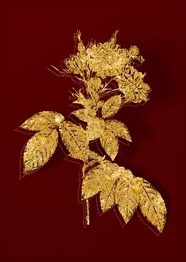 Gold Flora on Red