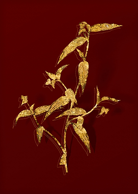 Gold Flora on Red