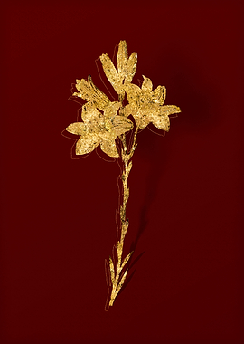 Gold Botanical on Red