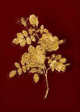 Gold Flora on Red