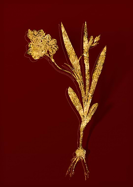 Gold Botanical on Red