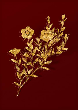 Gold Botanical on Red