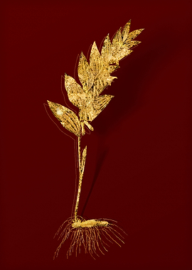 Gold Flora on Red