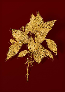 Gold Botanical on Red