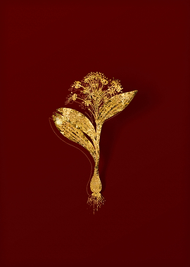 Gold Botanical on Red