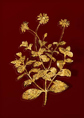 Gold Botanical on Red